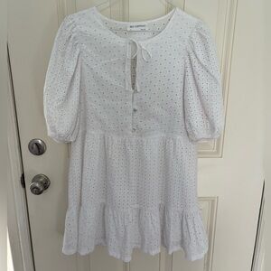 Self Contrast Eyelet Lace Neck Tie Dress Size Medium